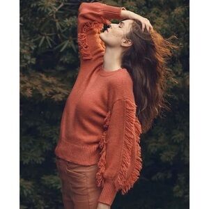 ANN Taylor Fringe Sleeve Sweater Pucker Pink Size M